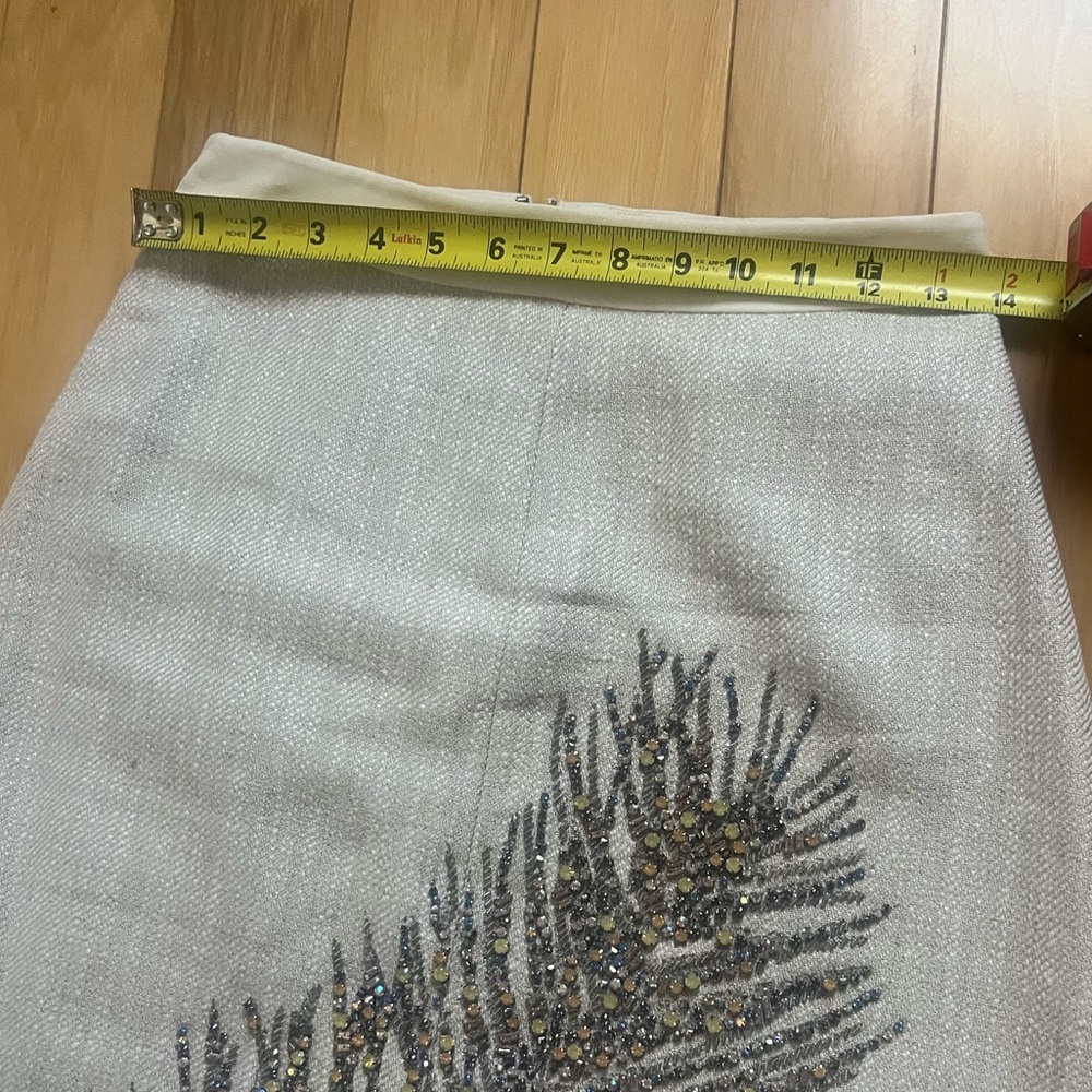 Tory Burch linen pencil midi skirt with rhinestone embroidery 4 - Picture 4 of 7